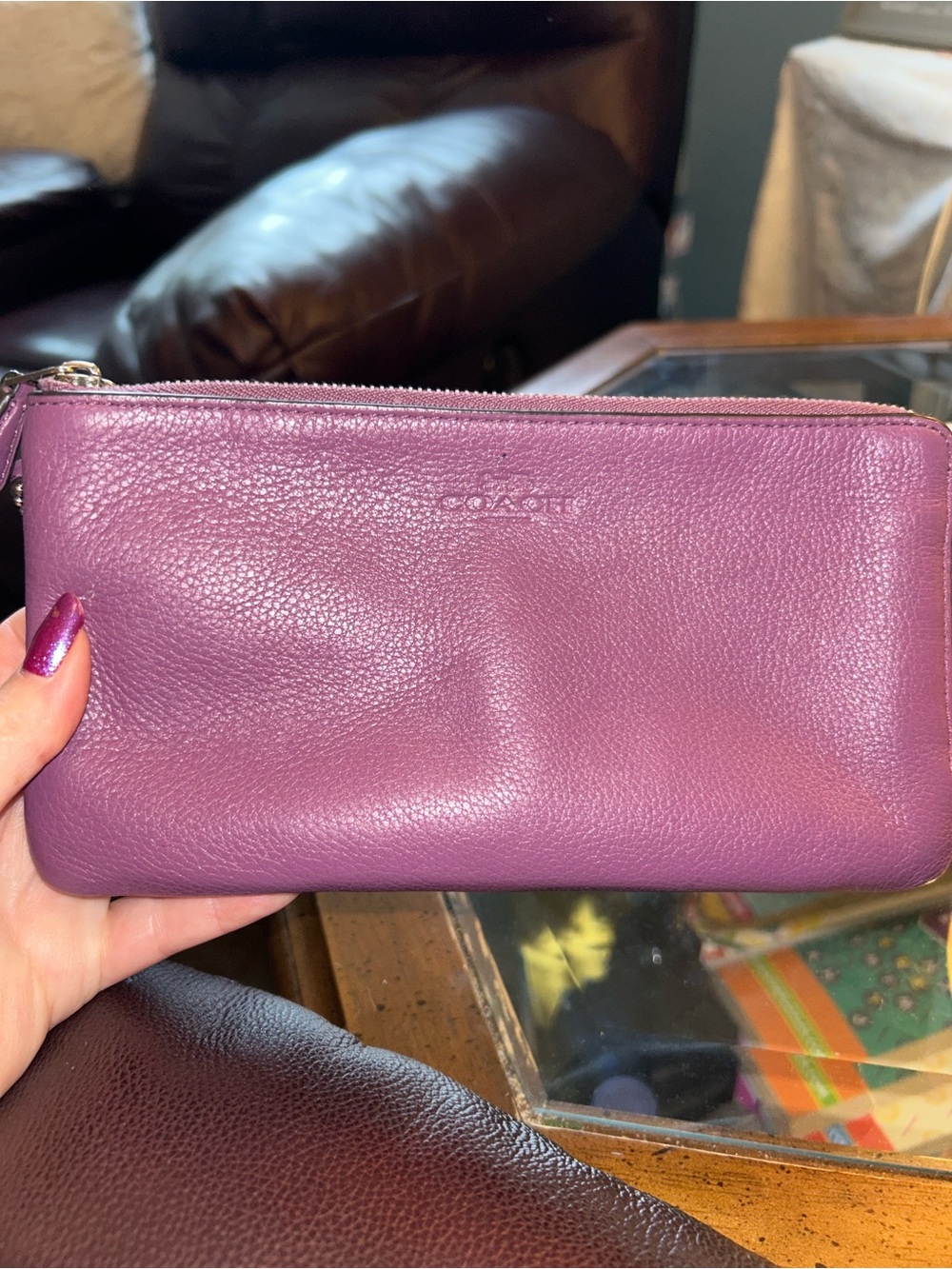 Coach Plum Leather Zip Wristlet